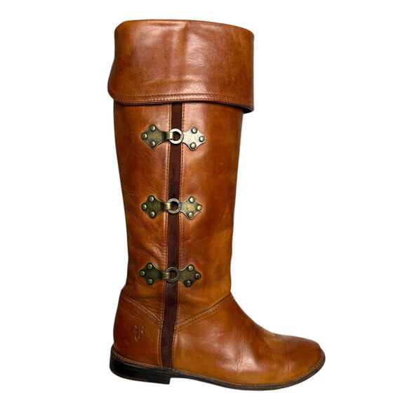 FRYE Paige Women’s 7 Clovertab Cuff Riding Boots Brown Leather Western Boho - Picture 3 of 13